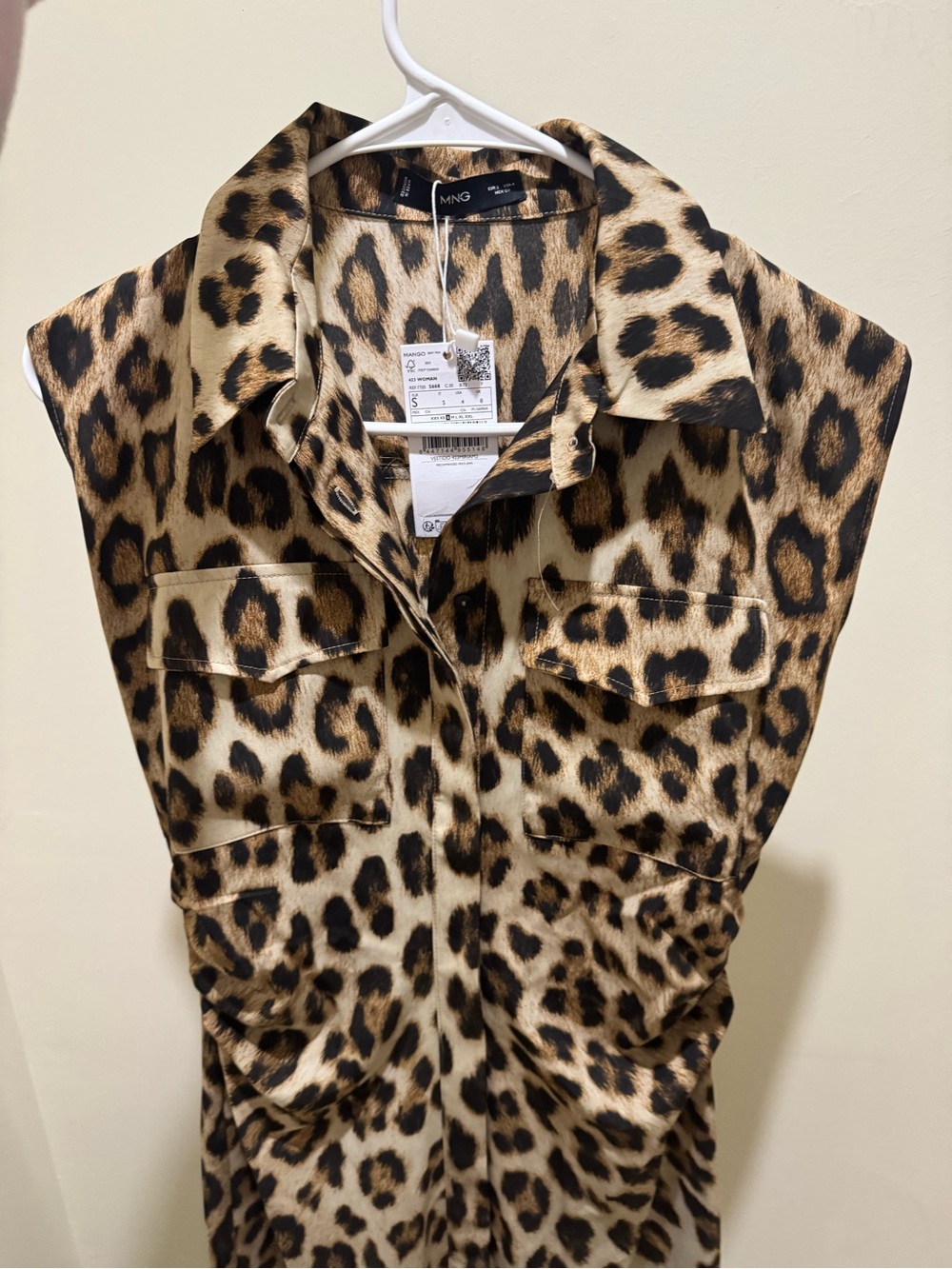 Mango Leopard Print Sleeveless Shirt Dress in Brown and Black - Picture 2 of 4
